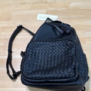 Madison West black woven vegan leather textured backpack, NWT